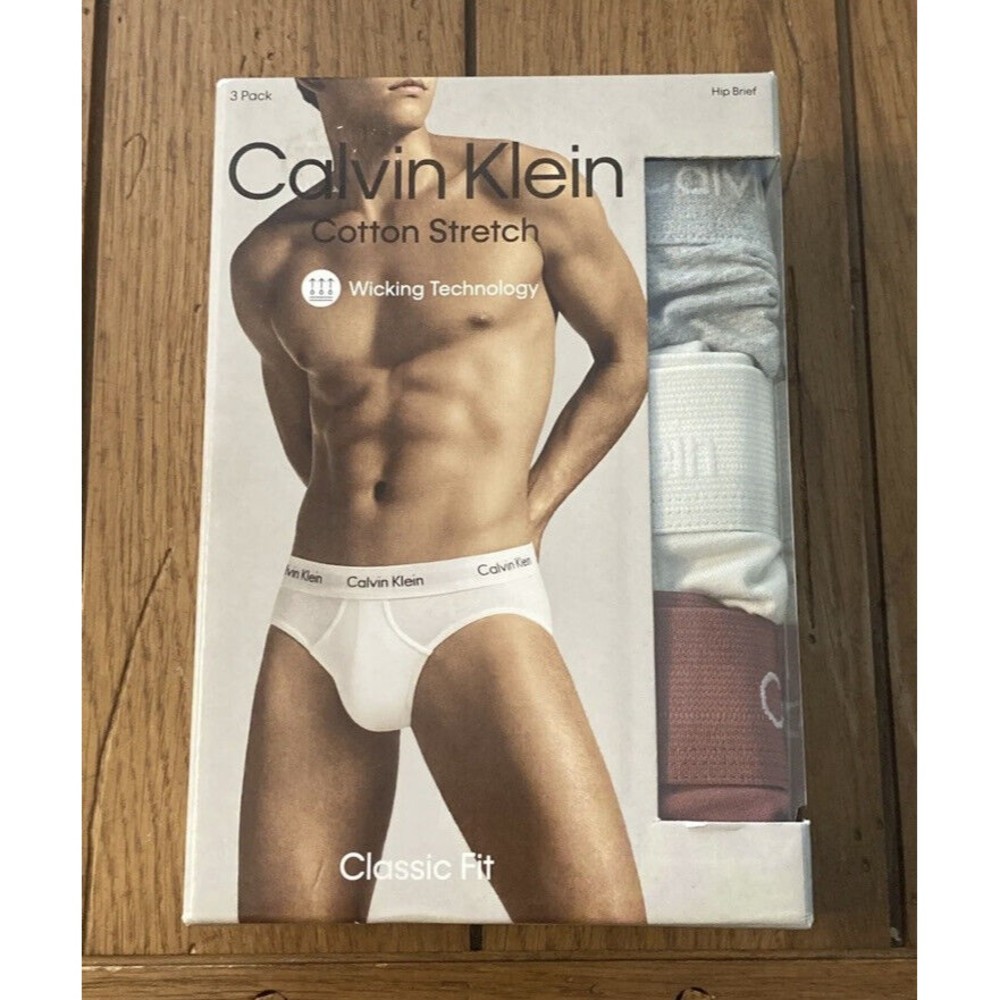 Calvin Klein 3-Pack Cotton Stretch Hip Brief Men's XXL Grey/Tan/Burgundy NWT